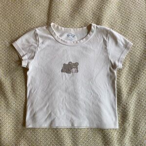 Brandy Melville Cream Bear Print Crop Top